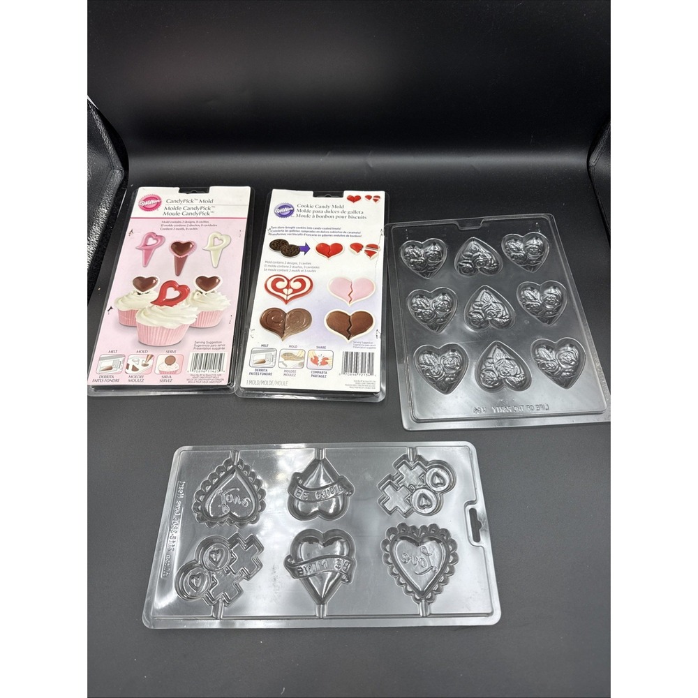LOT 4 Wilton Plastic Candy Mold Cookie Chocolate Molds Valentine's Hearts
